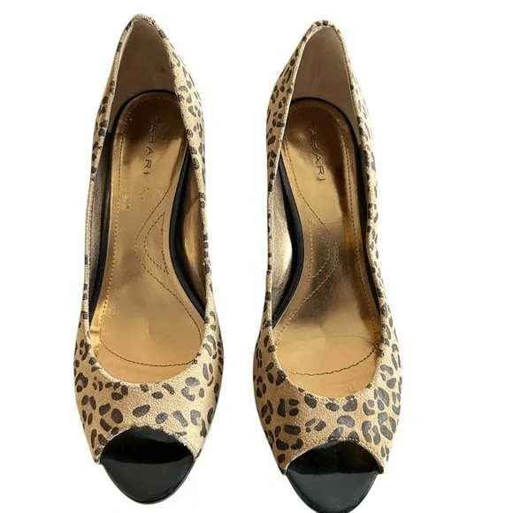 Tahari Peep Toe Heels Pumps Leopard Animal Print Suede High Heel - Picture 8 of 8